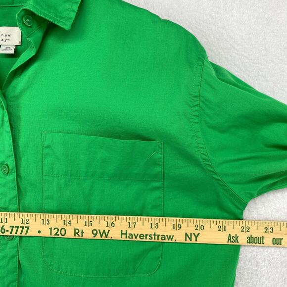 A NEW DAY Top XS Boyfriend Shirt Button Up Long Sleeve Stretch Cotton Green - Picture 9 of 12